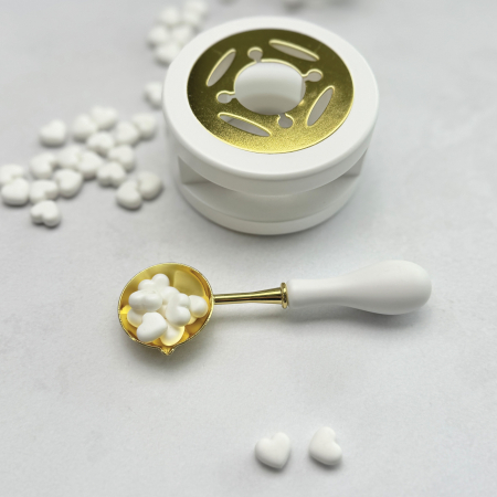 Linguriță pentru topit ceară alb cu auriu, lingură ceară sigilii alb aurie, ustensilă topire ceară alb auriu [1]