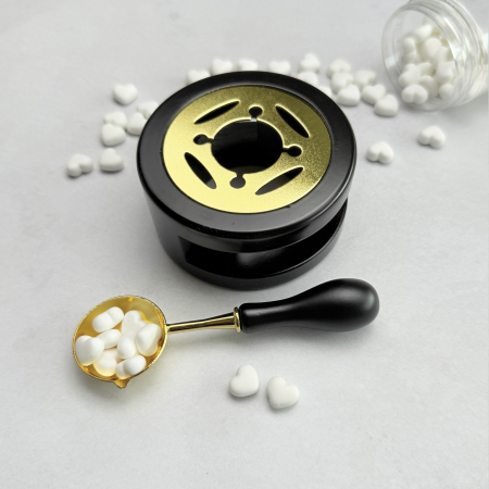 Suport linguriță lemn negru auriu, suport topire ceară, suport lingură sigilii premium [2]