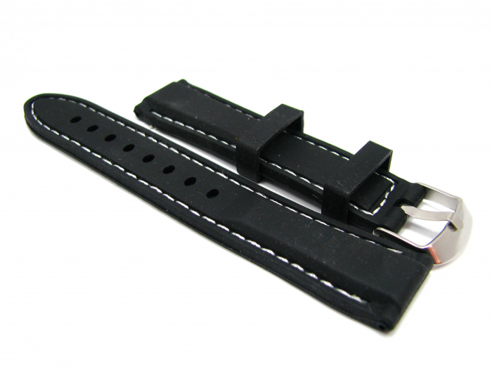 Curea Ceas Cauciuc Cusuta cu Alb 22mm [2]