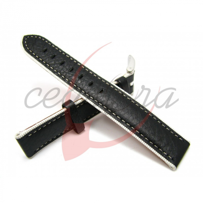 Curea Ceas Piele Naturala cu Intaritura (neagra) 20mm [2]