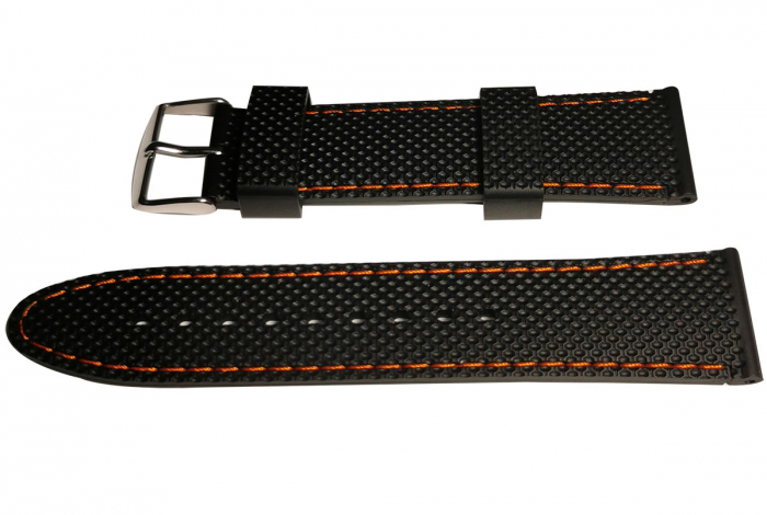 Curea Ceas Silicon Neagra, Cusatura Portocalie, 20mm [1]