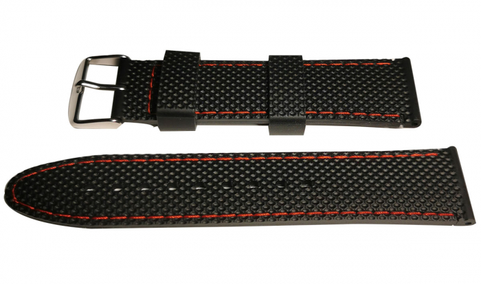 Curea Ceas Silicon Neagra, Cusatura Rosie, 20mm [1]