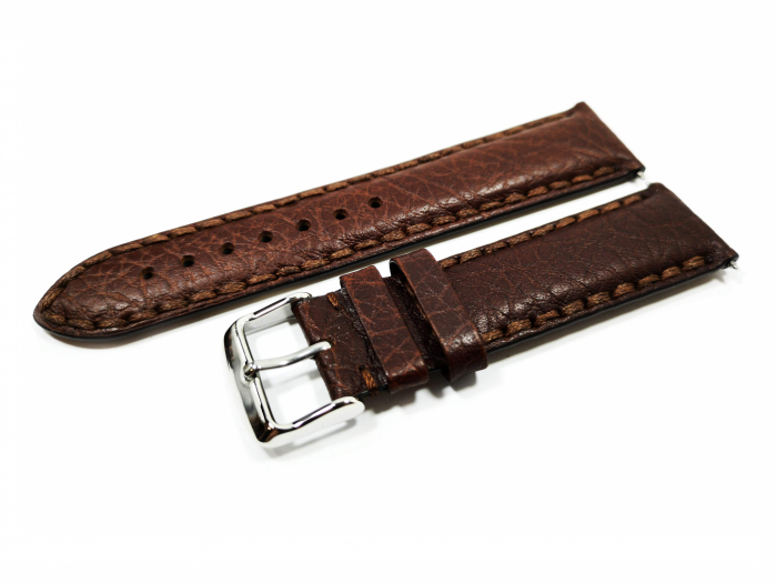 Curea Piele Naturala Maro Inchis Cusatura Groasa 18mm [6]