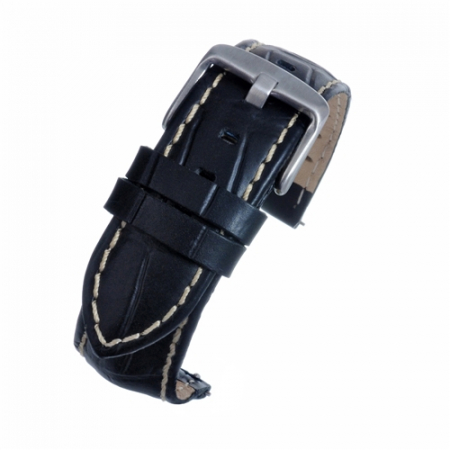 Curea Ceas Neagra Croco Cusatura (alba) 22mm [1]