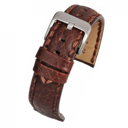 Curele piele - Curea Ceas Piele Naturala Cusatura Groasa (maro) 20mm