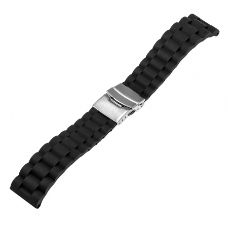 Curele cauciuc - Curea Ceas Silicon Neagra cu Catarama Metalica 24mm
