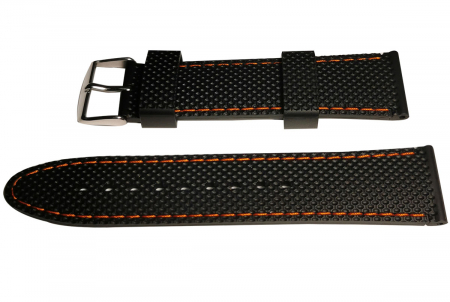 Curele cauciuc - Curea Ceas Silicon Neagra, Cusatura Portocalie, 20mm