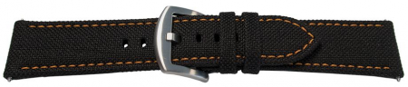 Curele textile - Curea Ceas Textil si Piele Negru/Portocaliu 18mm