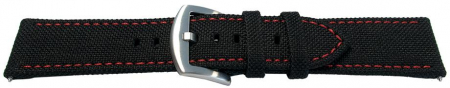 Curele textile - Curea Ceas Textil si Piele Negru/Rosu 18mm