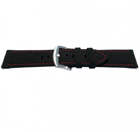 Curele textile - Curea Ceas Textil si Piele Negru/Rosu 20mm