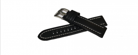 Curele piele - Curea Neagra Cusatura (alba) 22mm