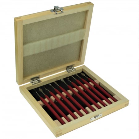 PROMOTII Scule Bijutier - Set de 10 Spatule in Cutie de Lemn