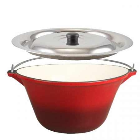 Seturi de produse - Ceaun fonta emailata 22 litri rosu + capac inox