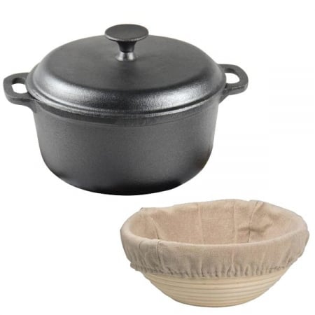 Oale fonta - Oala de fonta natur 5 l + cosulet de ratan cu panza