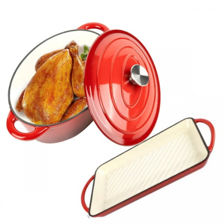 Oale de fonta natur - Oala fonta emailata si tava grill