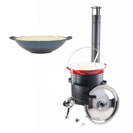 Ceaune fonta natur - Set wok fonta emailat si ceaun 10.8 litri