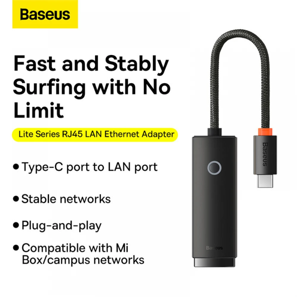 Adaptor Ethernet RJ45 USB-C Baseus, 100Mbps, Compatibil Laptop și Macbook, Negru [2]