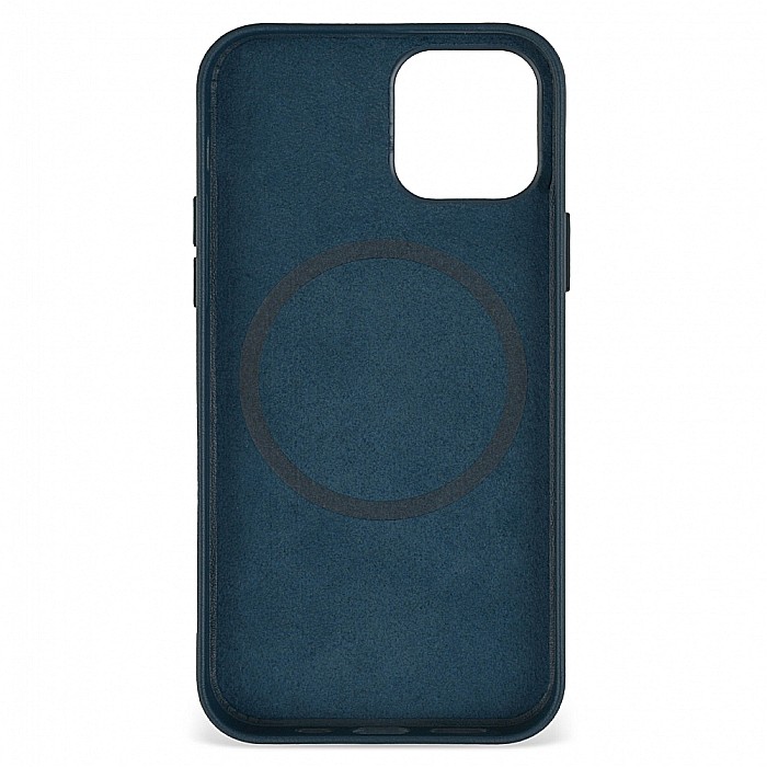 Husa din Piele Naturala pentru Apple iPhone 12 mini, compatibilitate MagSafe, Albastru [3]