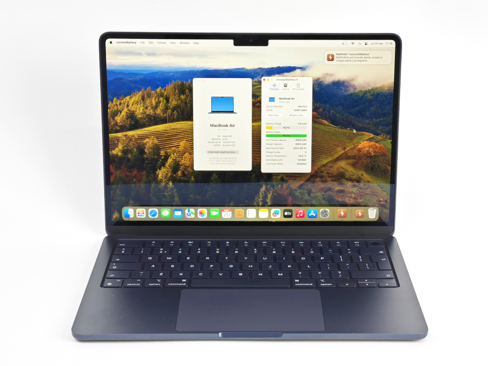 Apple MacBook Air M2 13.6" A2681, 8GB, 256GB SSD, OS Sonoma, Midnight cu baterie noua [1]