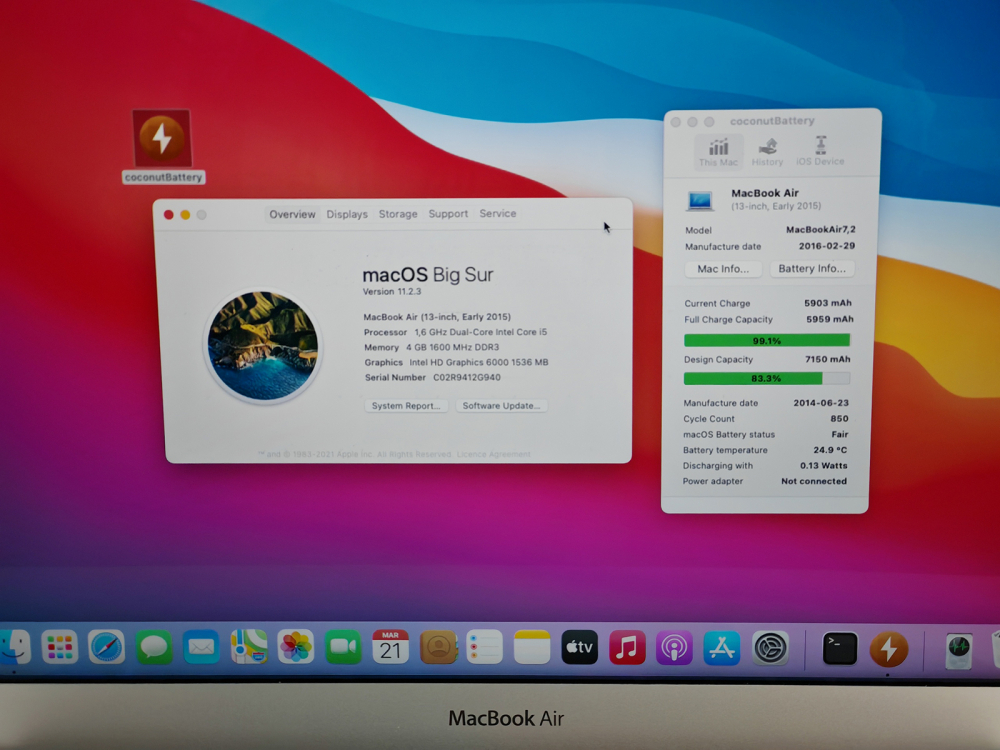 Apple MacBook Air (13" A1466, Early2015) i5 1.6Ghz, 4GB, 128GB SSD, OS Big Sur [4]