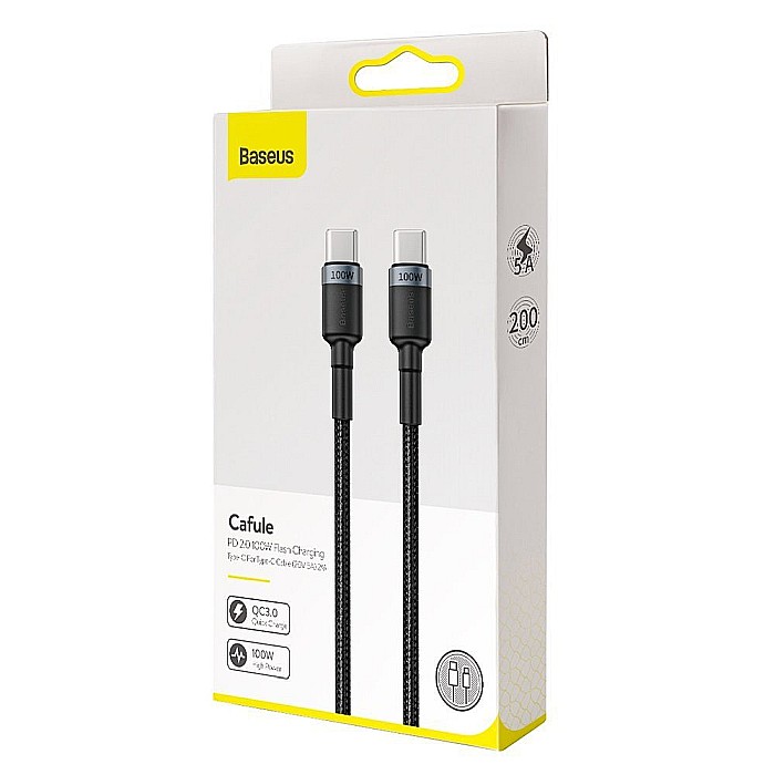 Cablu de Date Type-C la Type-C, 100W, 2m - Baseus Cafule (CATKLF-ALG1) - Gray Black [7]