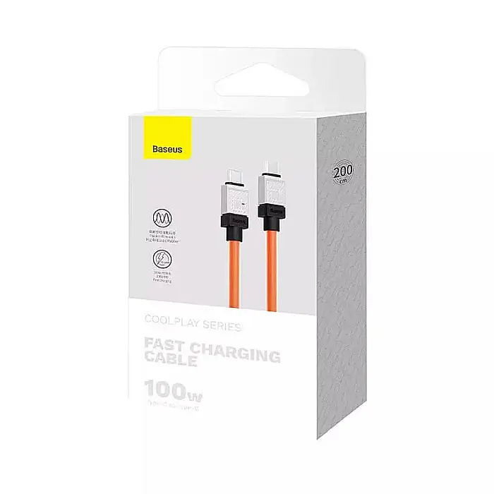Cablu de Date Type-C la Type-C Super Fast Charging PD100W, 2m - Baseus CoolPlay Series (CAKW000307) - Portocaliu [7]