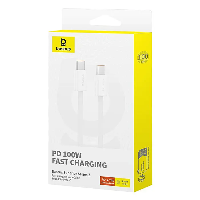 Cablu de date (incarcare) USB-C la USB-C (Type C) 100W / 480 Mbps, 2 metri lungime, Baseus - Alb [2]