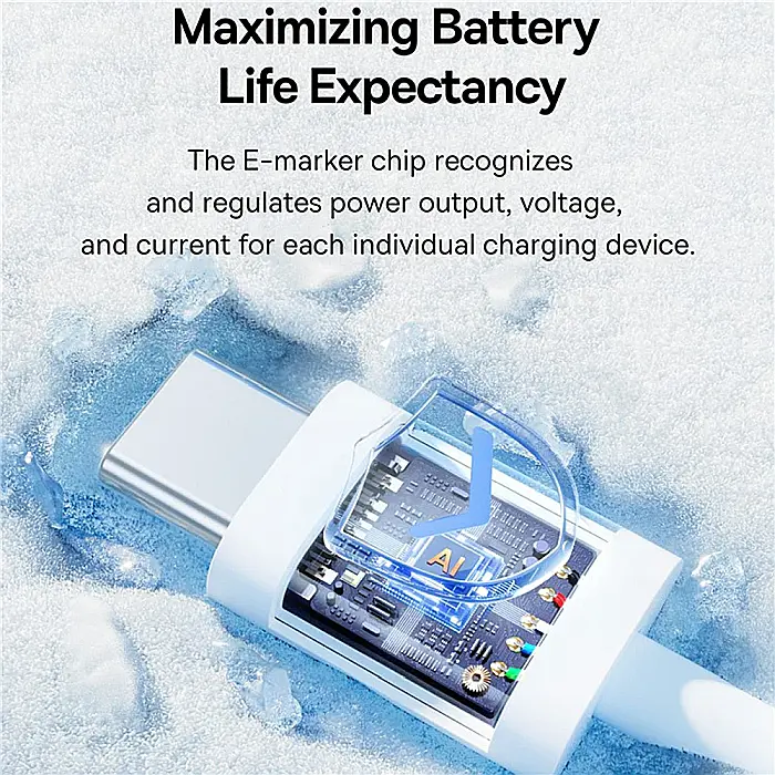 Cablu de date (incarcare) USB-C la USB-C (Type C) 100W / 480 Mbps, 2 metri lungime, Baseus - Alb [3]