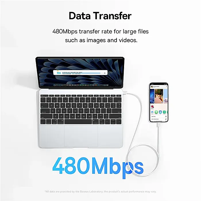 Cablu de date (incarcare) USB-C la USB-C (Type C) 100W / 480 Mbps, 2 metri lungime, Baseus - Alb [4]
