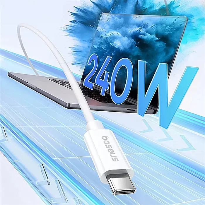 Cablu de date (incarcare) USB-C la USB-C (Type C) 240W / 40 Gbps, 1 metri lungime, Baseus - Alb [5]