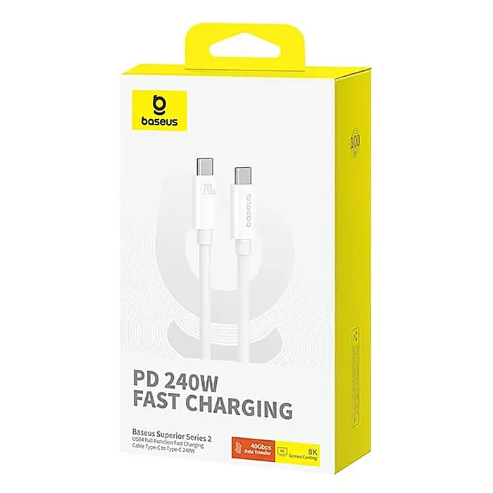 Cablu de date (incarcare) USB-C la USB-C (Type C) 240W / 40 Gbps, 1 metri lungime, Baseus - Alb [2]