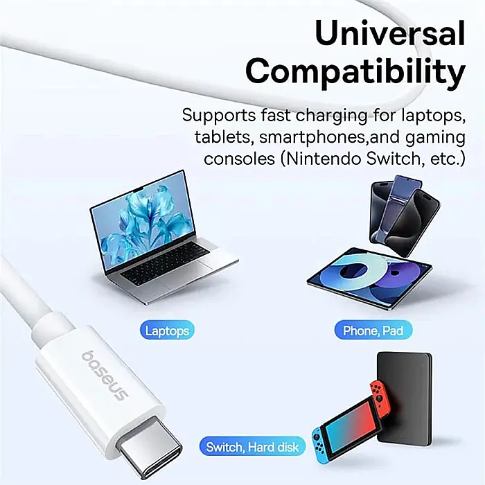 Cablu de date (incarcare) USB-C la USB-C (Type C) 240W / 40 Gbps, 1 metri lungime, Baseus - Alb [9]