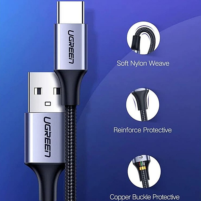 Cablu de Date USB la Type-C, 3A, 1.5m - Ugreen (60132) - Alb [5]