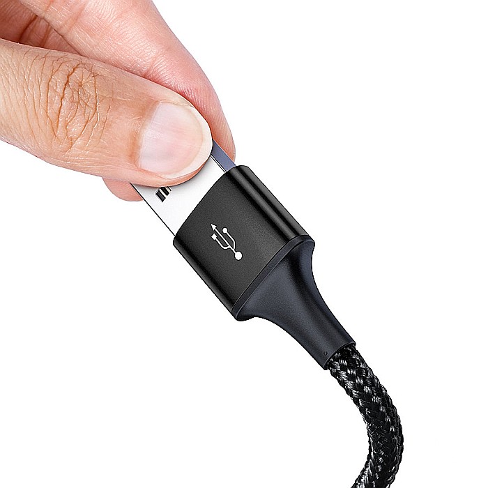 Cablu de Date 3in1 USB la Type-C, Lightning, Micro USB, 3.5A, 1.2m - Baseus Rapid Series (CAJS000001) - Negru [3]