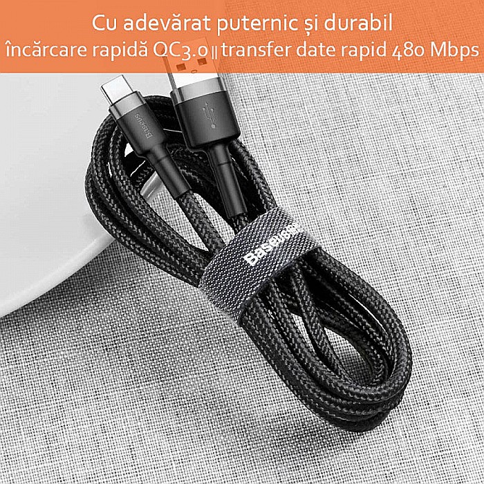 Cablu de Date USB la Type-C, 2A, 2m - Baseus Cafule (CATKLF-C91) - Red Black [6]