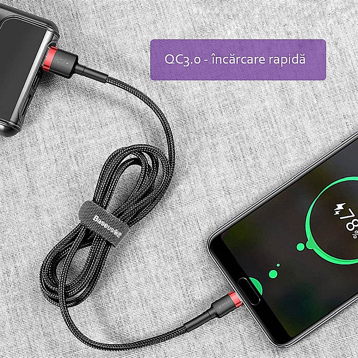 Cablu de Date USB la Type-C, 2A, 2m - Baseus Cafule (CATKLF-C91) - Red Black [3]