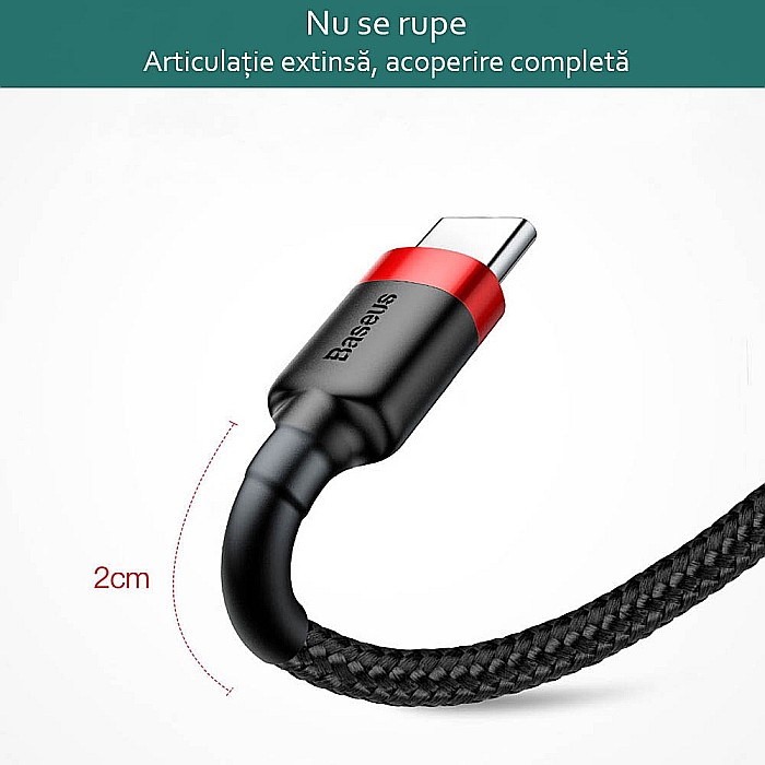 Cablu de Date USB la Type-C, 2A, 2m - Baseus Cafule (CATKLF-C91) - Red Black [7]