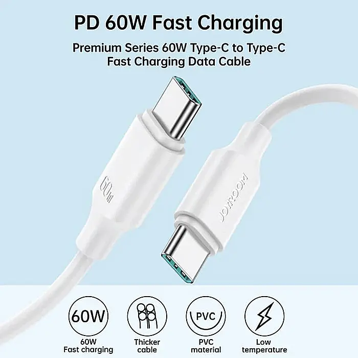 Cablu de Date Type-C la Type-C, Fast Charging 60W, 1m - JoyRoom Long-Lasting Series (S-CC060A9) - Alb [2]