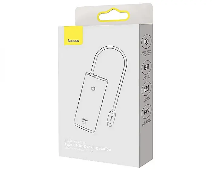 DOCKING Station Baseus Lite (Hub) USB Type-C, USB 3.0 x 3, USB Type C x 1 PD 20V/5A, HDMI x 1/4K/30Hz - Alb [3]