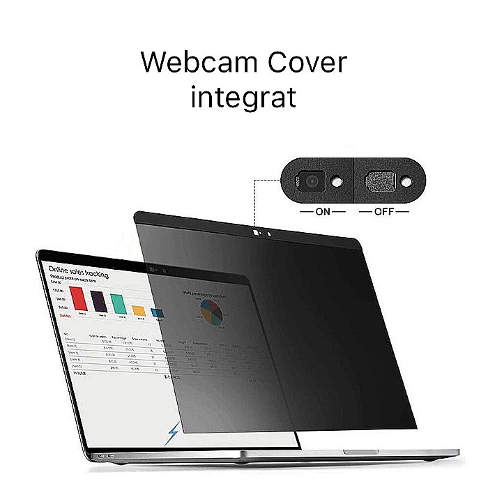 Folie display privacy compatibil cu Macbook Pro 15 Inch A1990, A1707, 2016 - 2019, Webcam cover integrat [5]