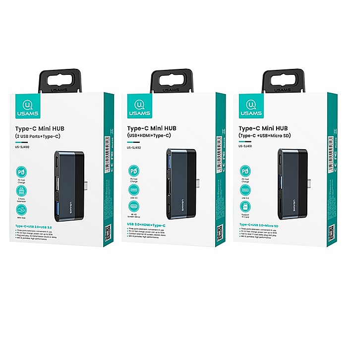 HUB USB Type-C - Porturi: 1x USB, USB Type-C, Micro SD - USAMS mini (US-SJ491) - Dark Gray [16]