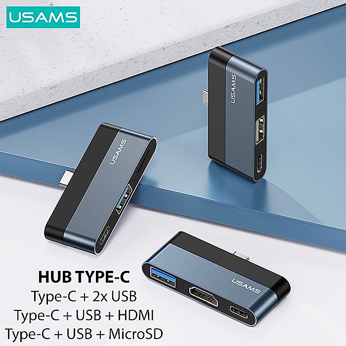 HUB USB Type-C - Porturi: 1x USB, USB Type-C, Micro SD - USAMS mini (US-SJ491) - Dark Gray [9]