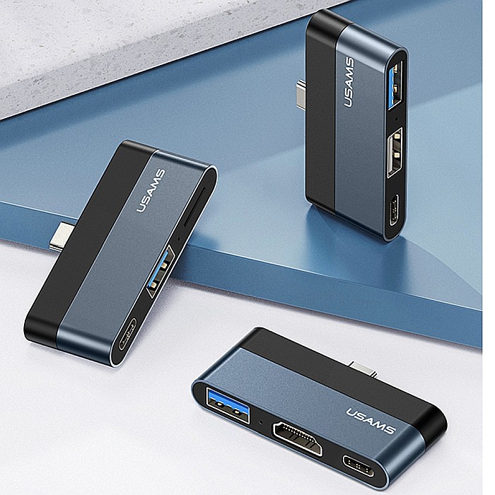 HUB USB Type-C - Porturi: 1x USB, USB Type-C, Micro SD - USAMS mini (US-SJ491) - Dark Gray [3]