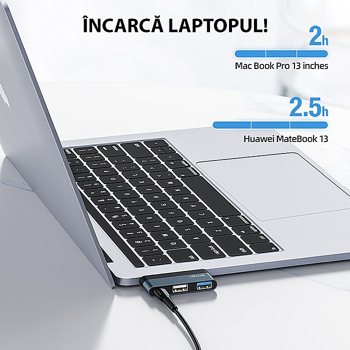 HUB USB Type-C - Porturi: 1x USB, USB Type-C, Micro SD - USAMS mini (US-SJ491) - Dark Gray [6]
