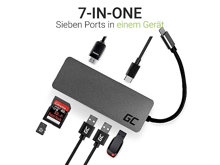 Docking Station Type-C 7in1 - Porturi: USB 3.0, 2x USB 2.0, HDMI, SD, MicroSD Card Reader, Negru [2]