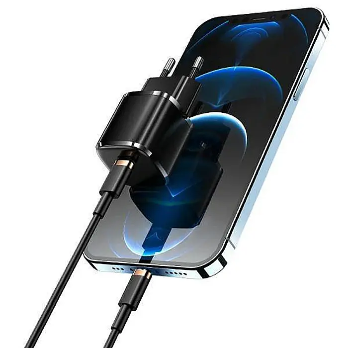 Charger, incarcator retea 240V, Type-C PD 20W + Cablu Lightning 1.2m - Usams (XFKXLOGTL01) - Negru [2]