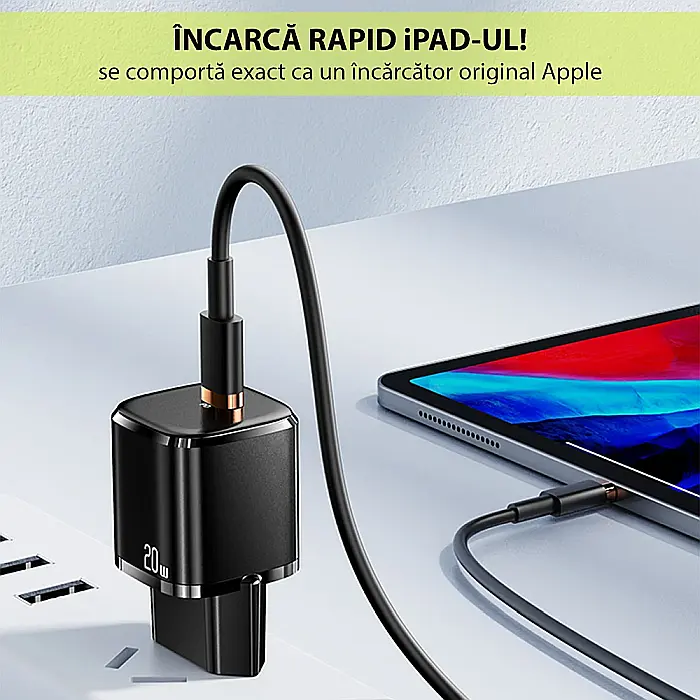 Charger, incarcator retea 240V, Type-C PD 20W + Cablu Lightning 1.2m - Usams (XFKXLOGTL01) - Negru [5]