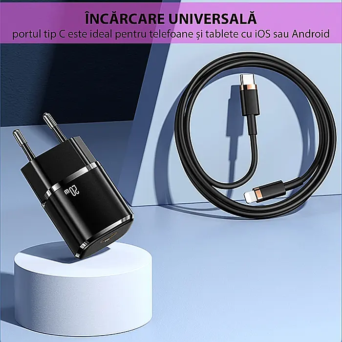 Charger, incarcator retea 240V, Type-C PD 20W + Cablu Lightning 1.2m - Usams (XFKXLOGTL01) - Negru [6]