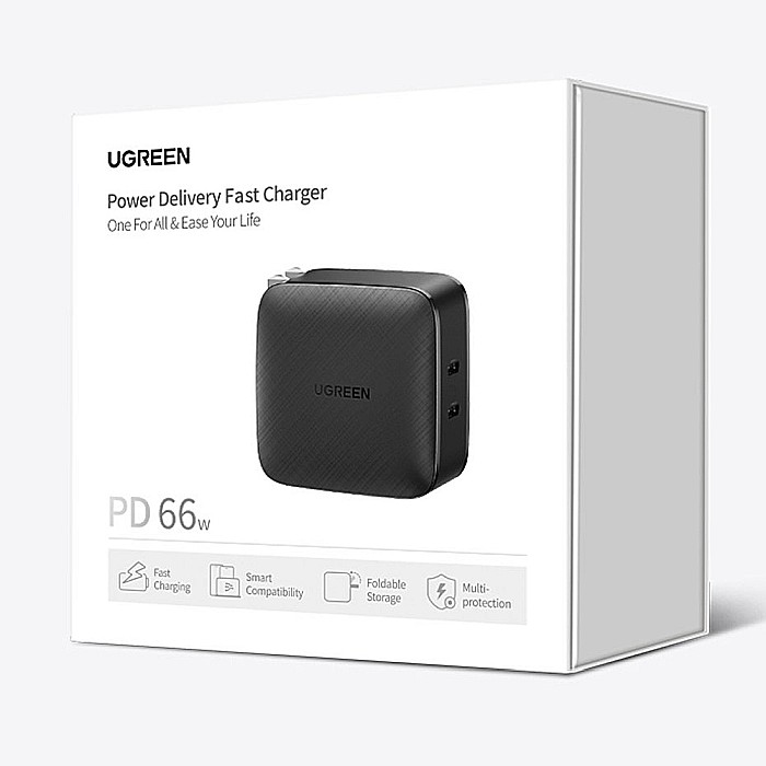 Charger, incarcator retea 240V, 2x USB Type-C PD GaN 66W, 3.3A - Ugreen (70867) - Negru [7]