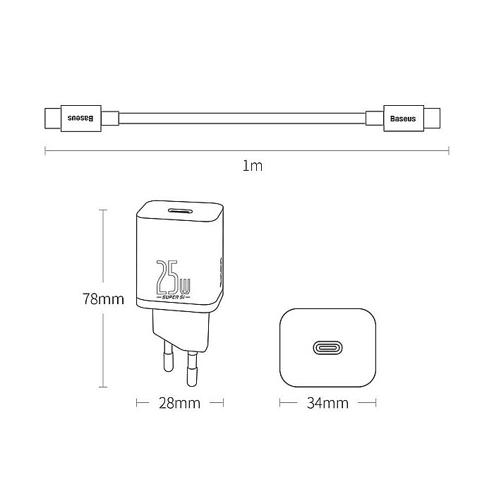 Charger, incarcator retea 240V, Type-C PD 20W + Cablu Type-C - Baseus Super Si (TZCCSUP-L01) - Negru [11]